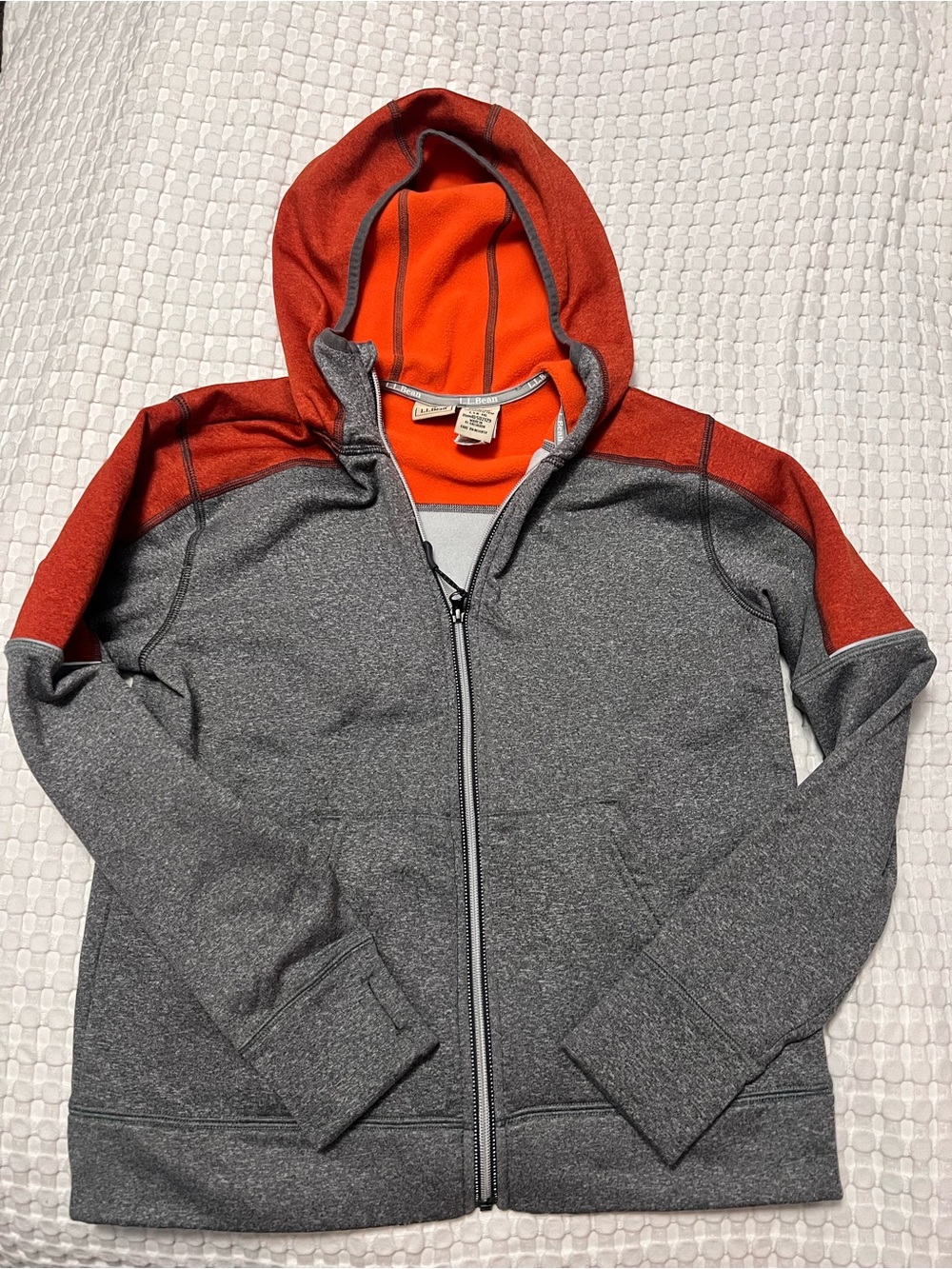 L.L. Bean Gray Hoodie with Bright Orange Lining